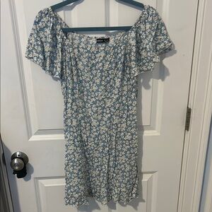 SHEIN Green and White Off-the-Shoulder Ruffled Mini Dress